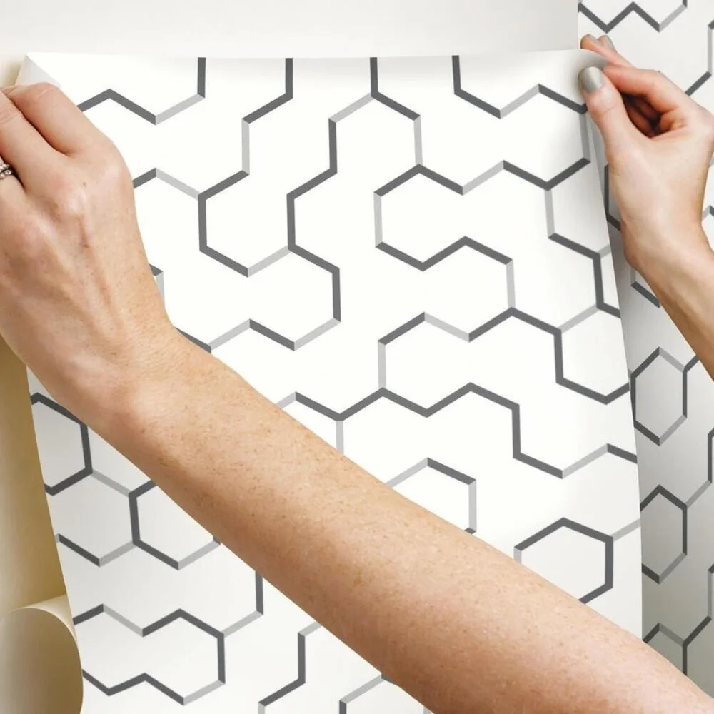 RoomMates Modern Geometric Peel and Stick Wallpaper Decor in Gray NWT